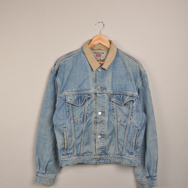 veste en denim levis vintage, veste levis bleu clair, sherpa levis, veste en denim levis, lévis vintage, veste lavée à l’acide levis des années 80, streetwear