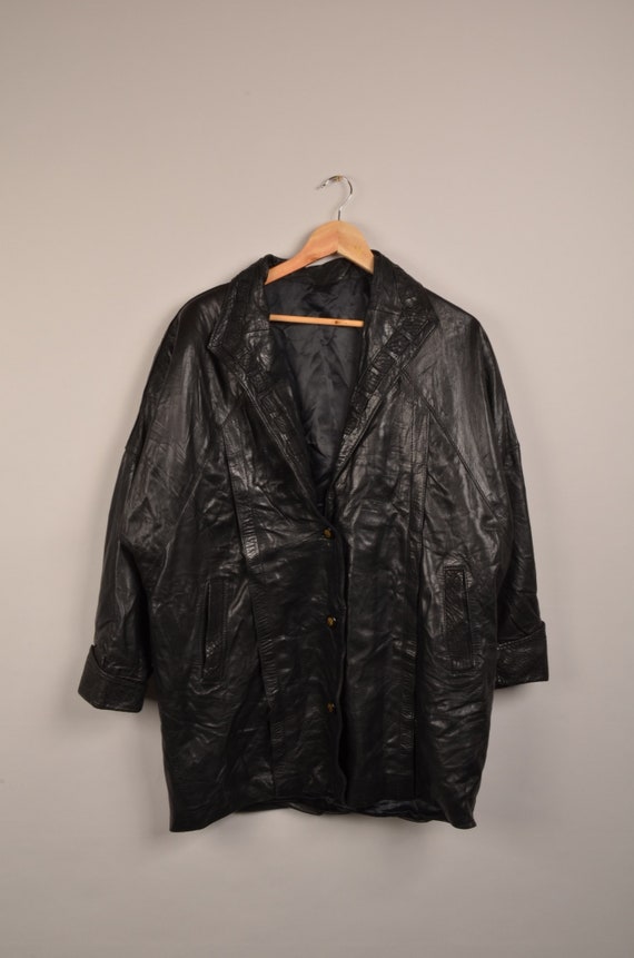 Vintage 70s Leather Long Coat,vtg 70s Jacket,black Color
