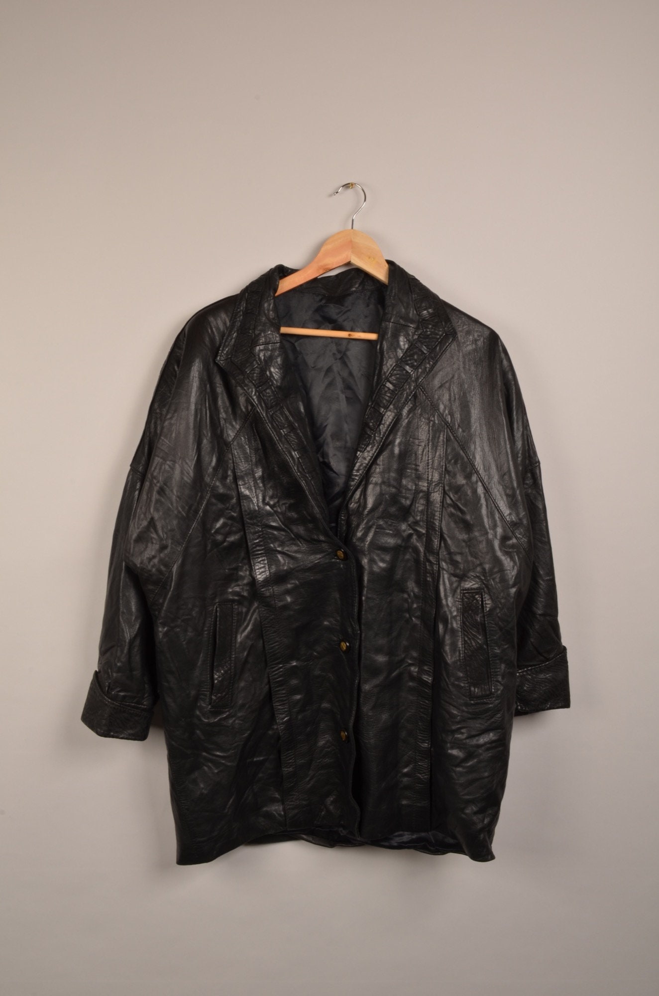 Vintage 70s Leather Long Coat,vtg 70s Jacket,black Color Leather