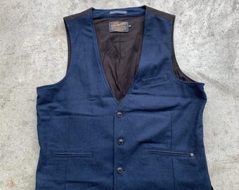 Vintage Blaue Weste/Gilet mit blauem Futter Größe: XL | Vintage Barockweste, Weste, übergroße Weste, blaue Wollweste, ausgefallene Weste der 90er