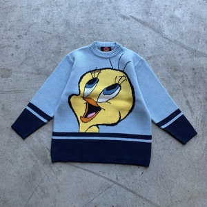 Vintage Looney Tunes Warner Bros Tweety Knitted Jumper | daffy duck sweatshirt, tasmanian devil sweater, cartoons crewneck