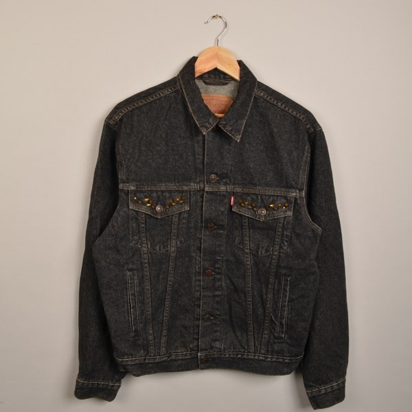 veste en denim levis vintage, veste levis noire, art du denim, veste en denim levis, lévis vintage, veste lavée à l’acide levis des années 80, streetwear