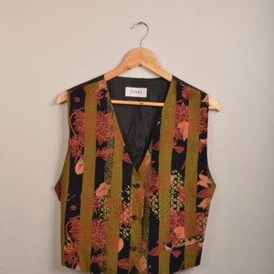 vintage brown print waistcoat,vintage baroque 90s waistcoat, ugly 90s waistcoat,sleeveless jacket, oversized waistcoat,flower pattern waistcoat, 90s waistcoat
