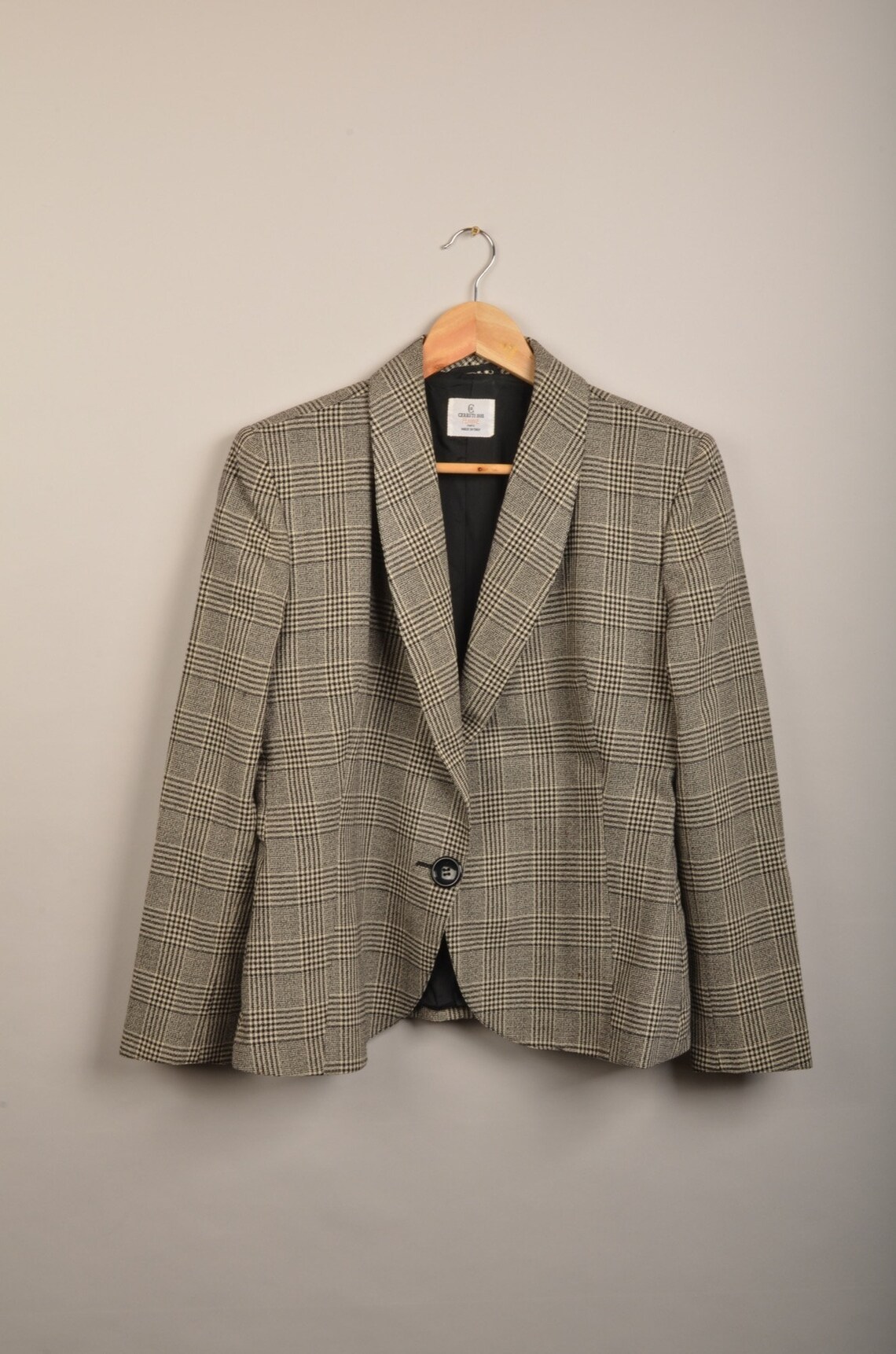 Vintage checked black white tartan blazer, vintage coat,tartan , gold buttons blazer, 90s blazer, tartan coat, checkered blazer, foto 1 di 5