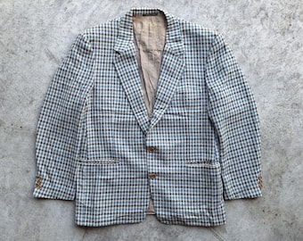 Vintage Geogre White & Blue Tartan Wool Checked Blazer | vintage coat tartan trendy blazer, oversized unisex blazer, 90s blazer dad blazer