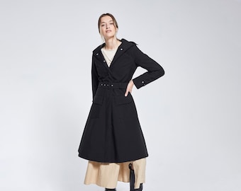 Women's Black Flare Raincoat - Recycled Materials