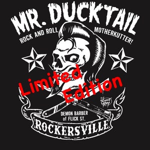 SPECIAL limited collector Edition to mark when we closed the LONDON shop Mr ducktail classic Rockersville ( 2 back rocker options )