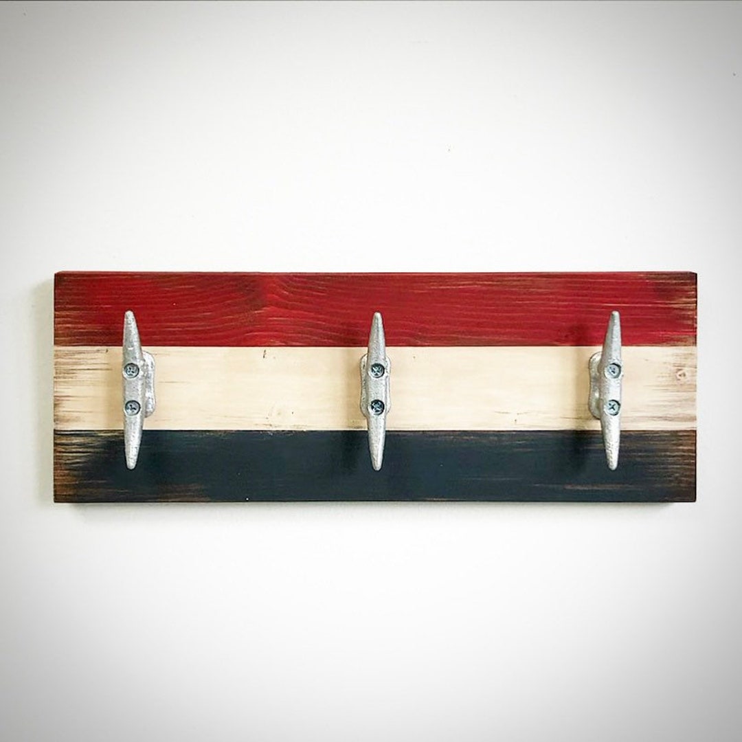 Distressed Wood Boat Cleat Towel Rack Memorial Day 4th of July