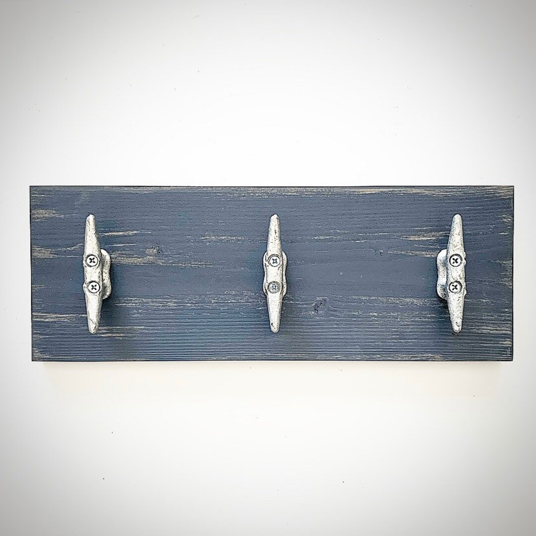 Boat Cleat Towel Rack Faded Denim / Navy Blue Wall Hooks Key Holder