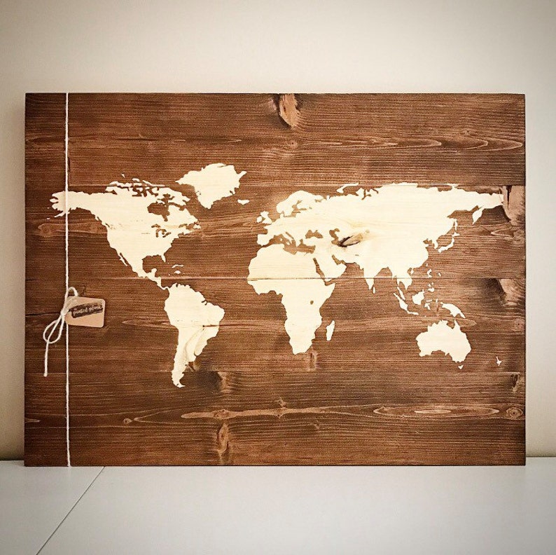 Custom Wood World Map 22x30 Rustic Wooden World Map Sign Etsy
