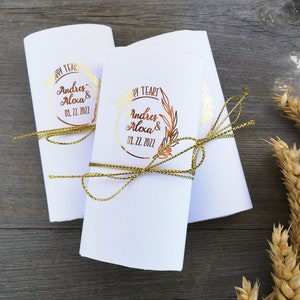 Gold For Happy tears Tissue pack, Silver Wedding tissue packs, Wedding Ceremony pack, Personalized Wedding favors, Custom Tears of joy packs