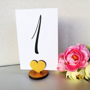 Table number holder stand, Heart table number holders gold, wedding, wood, Table Card Stands, menu stand, Number card holder, Reception