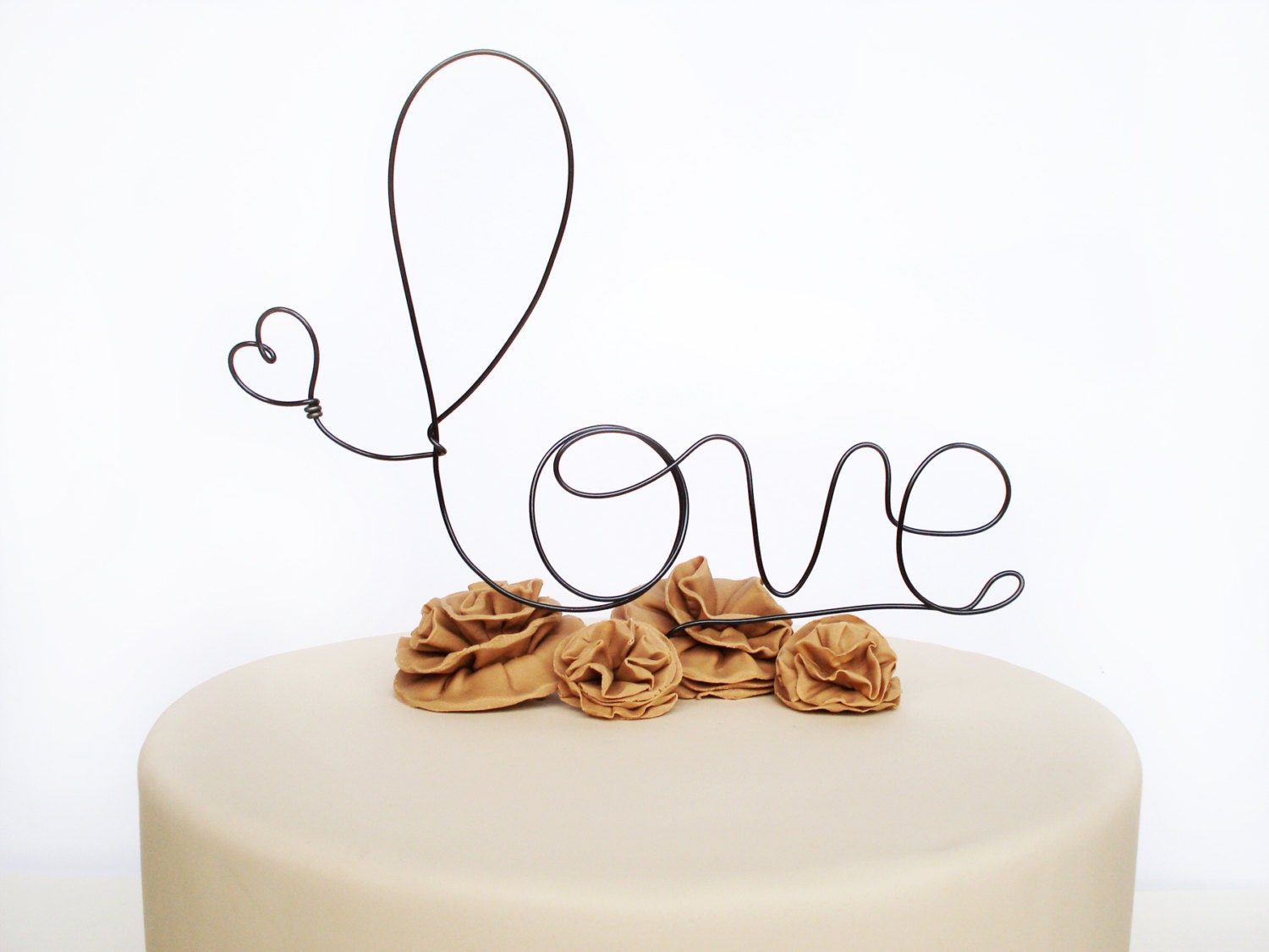 Rustic Wedding Cake Topper - Sunflower Heart Vine Love Sign For Garden Weddings
