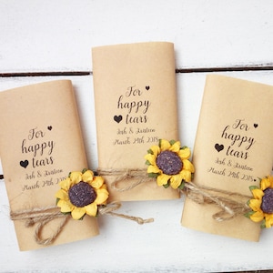 Pacchetto di fazzoletti di lacrime felici di girasole, pacchetti di lacrime di gioia, fazzoletto di lacrime felici, Hankerchief di lacrime felici, Fazzoletti da sposa personalizzati