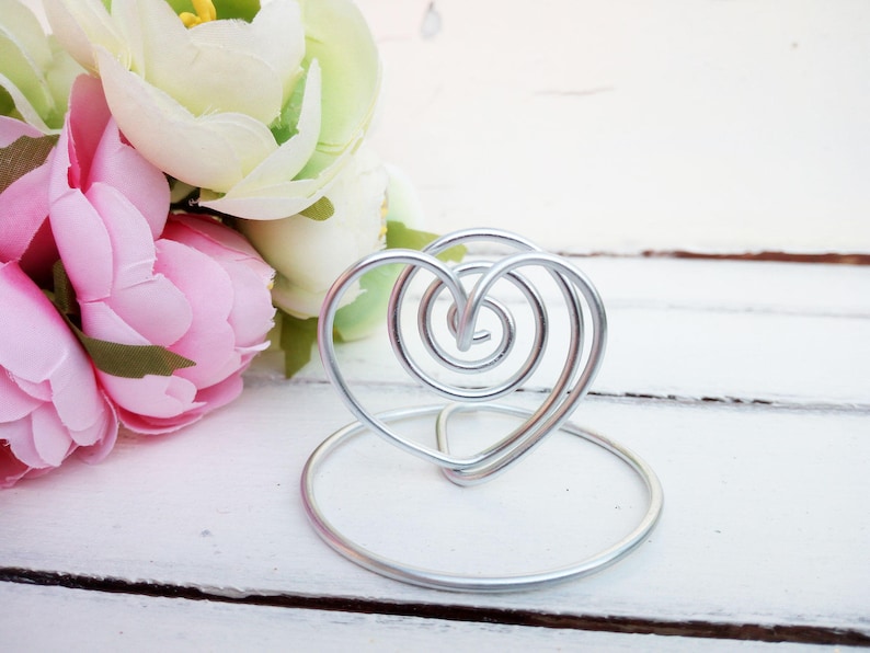 Table Number Holder Heart Silver Menu Stand Gold Wedding Etsy