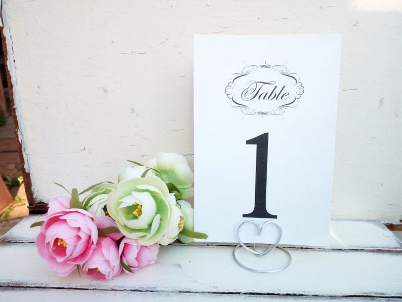 Table Number Holder Heart Silver Menu Stand Gold Wedding Etsy