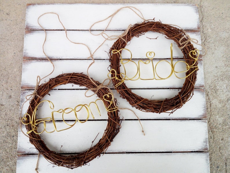 Wedding Chair Sign Bride /& Groom Metallic Gold hanging Chair Sign Rustic Wedding