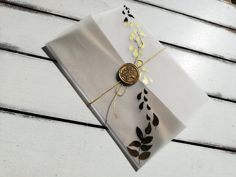 Gold Foil Vellum Wrap Vellum Jackets Wedding Invitation Etsy