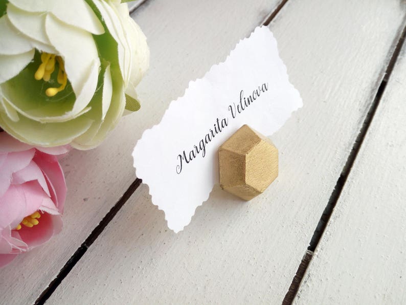 Diamond geometric wedding place card holder Modern boho place Etsy