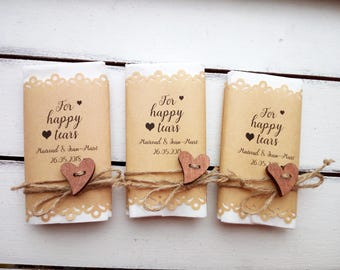 Happy tears wedding favors, Custom tears of joy packs, Rustic wedding happy tears tissue pack, Personalized wedding ceremony tissue, Heart