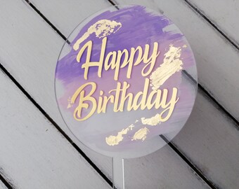 Acrylic cake topper, Hand painted Happy Birthday age cake topper, Custom cake decoration, Personalized , Gold, Silver