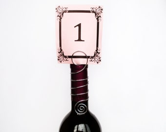 Silver table number holder, Gold wedding reception centerpieces, Wine bottle card stand, Winery event decoration, Black party table decor