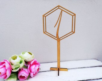 Table number, Hexagon table name, Wedding Gold table numbers, Event Table decoration, Numbers with base, Wood table numbers