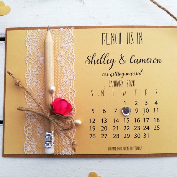 Pencil us in save the date cards, Pencil us in wedding invitations and envelopes, Rustic pencil us in, Wedding invite, Custom, Lace