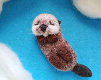 Sea otter pup Needle felting brooch Needle felted Sea otter baby Pin Handmade Felt animals