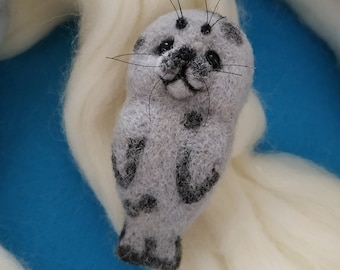 Seal pup Needle felting brooch Needle felted Seal baby Pin Handmade Felt animals