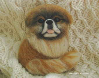 Pekingese Dog Handmade Felted Brooch Made to Order Pekinese Dog Pet Portrait Needle Felted Puppy Felt Peke Dog Felt animal birthday gift