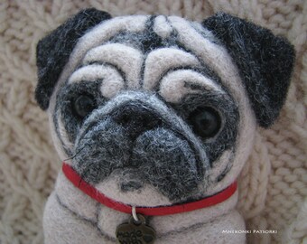 Pug hecho a mano fieltro broche hecho a pedido Pug aguja fieltro perro lana joyería aguja fieltro broche cachorro fieltro cumpleaños regalo fieltro animal Pug