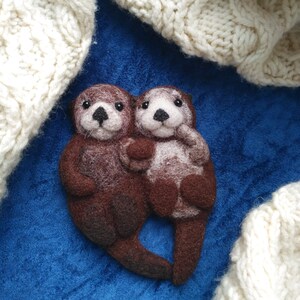 Sea Otters Holding hands felted brooch Felt animal Needle Felting Jewelry Needle Felted Brooch Sea Otter birthday gift Felt Brooch Love image 9