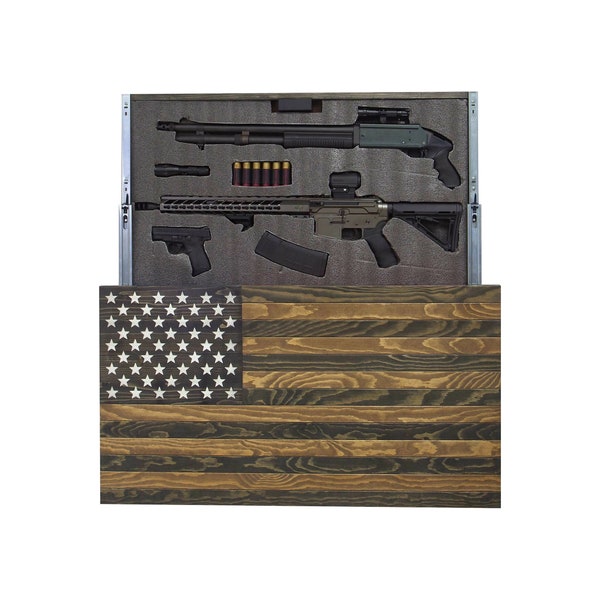 Sliding Gun Concealment Cabinet, Dark Rustic American Flag, Locking Doors, Functional Patriotic Art! Guaranteed By Christmas!