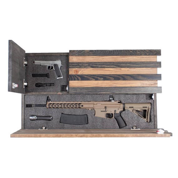 Gun Concealment Cabinet Dark Rustic American Flag Locking Etsy