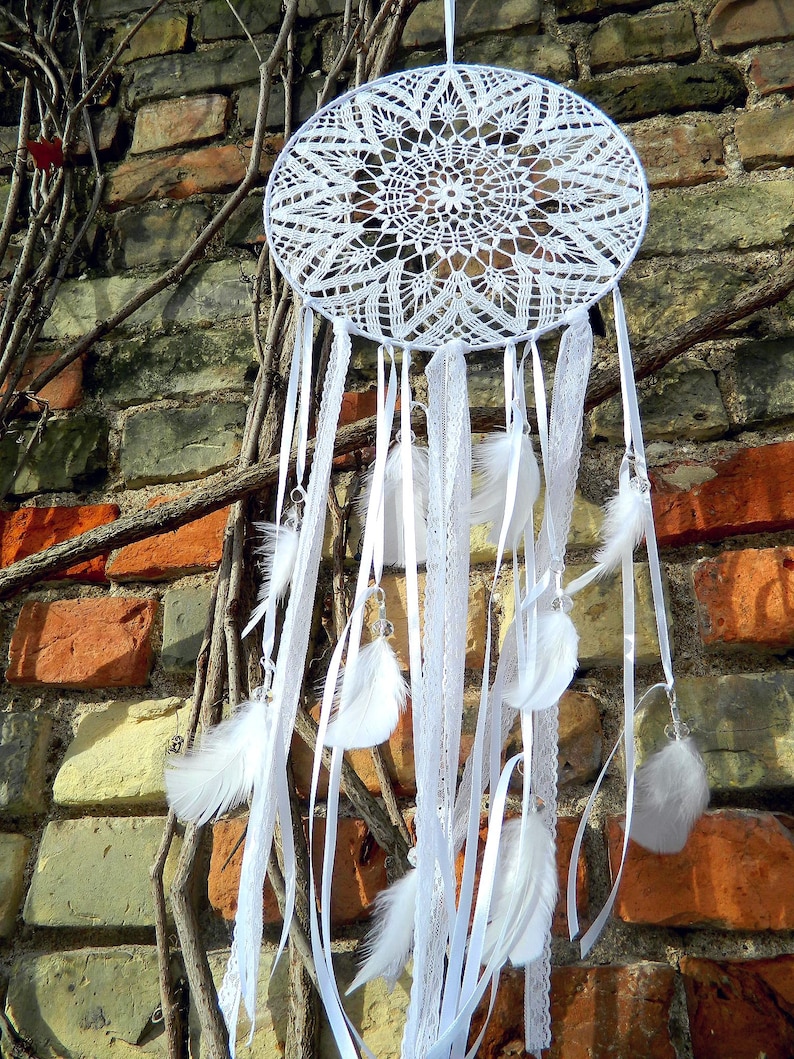 Große weiße häkeln Boho Traumfänger mit Kristallen Boho Wand | Etsy