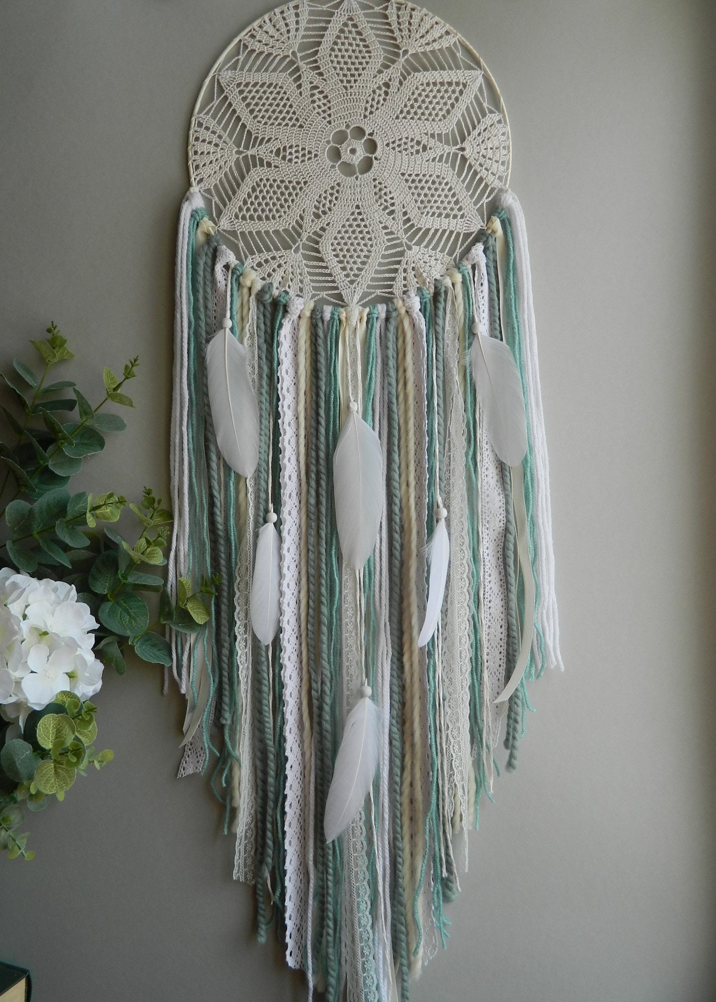 Gran moneda de marfil salvia verde sueño receptor rústico | Etsy