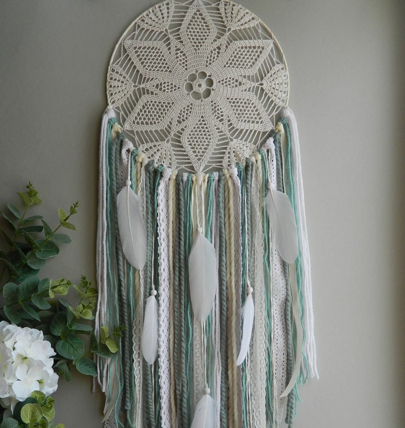 Gran moneda de marfil salvia verde sueño receptor rústico | Etsy