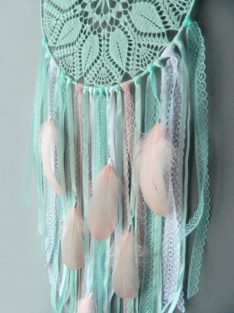 Large Mint Dream Catcher Boho Wedding Decor Bohemian Bedroom Etsy
