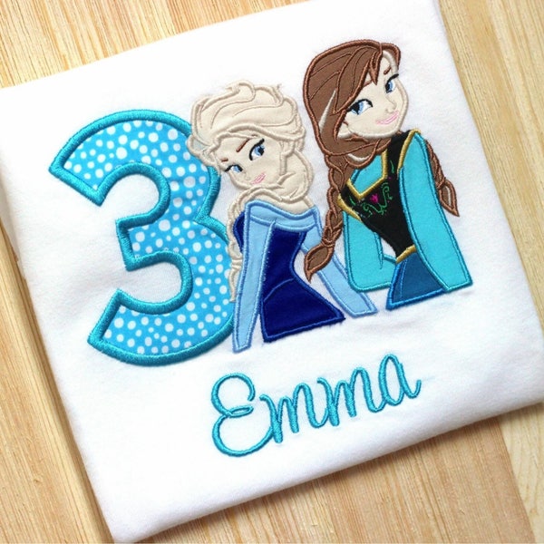 Frozen Birthday Shirt, Disney Inspired Frozen Elsa and Anna Applique Birthday Shirt, Embroidered Birthday Shirt, Custom Shirt