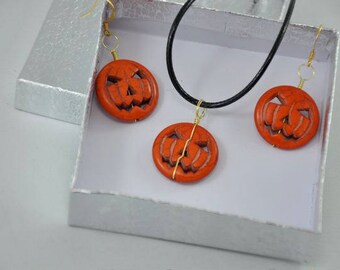 Halloween pumpkin pendant and earrings