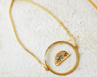 Real Pressed Flowers and Resin Adjustable Bracelet, Gold Oval with Pink Flowers, Druzy