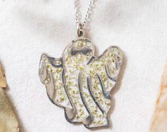 Ghost Necklace, Real Pressed Flowers in Resin, Halloween Necklace, Halloween, Halloween Jewelry, Ghost Jewelry, Spooky, Real Dried Flowers