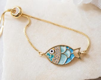 Real Pressed Flowers and Resin Bracelet, Gold Fish Bracelet, Dried Flowers, Floral Bracelet, Blue Fish with White Flowers