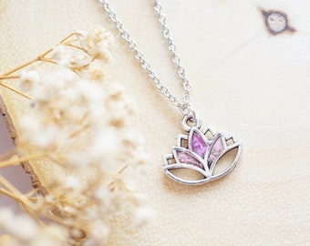 Real Pressed Flowers in Resin, Silver Lotus Necklace in Pinks