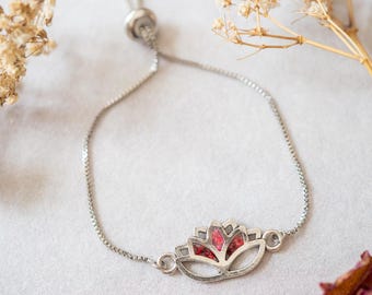 Real Pressed Flowers and Resin Adjustable Bracelet, Silver Lotus Bracelet, Dried Flowers, Floral Bracelet, Gifts for Her