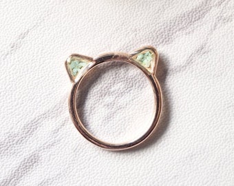 Real Pressed Flowers and Resin Cat Ring in Rose Gold and Mint