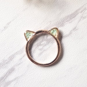 Real Pressed Flowers and Resin Cat Ring in Rose Gold and Mint image 1