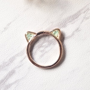 Real Pressed Flowers and Resin Cat Ring in Rose Gold and Mint image 1