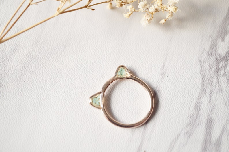 Real Pressed Flowers and Resin Cat Ring in Rose Gold and Mint image 3